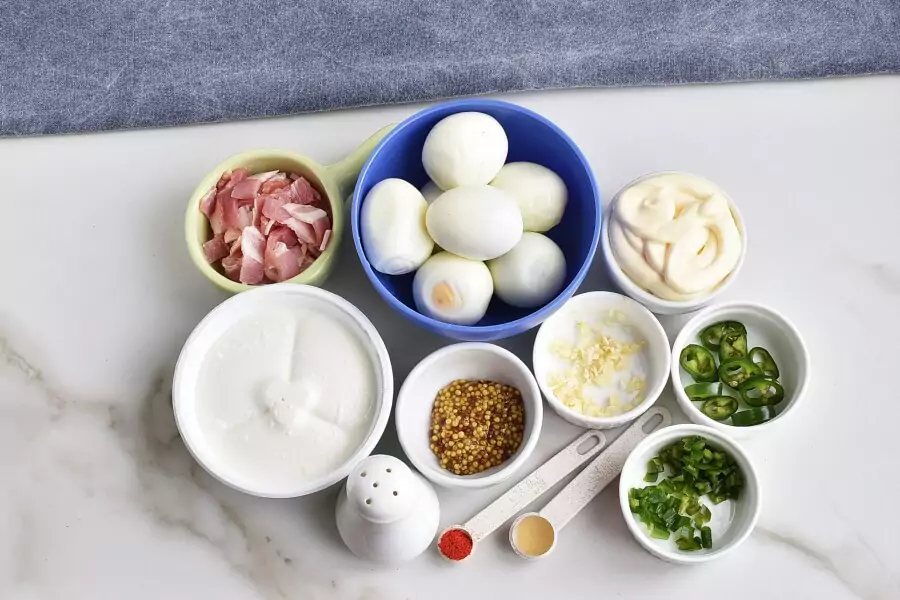 Ingredients for Jalapeno Popper Deviled Eggs