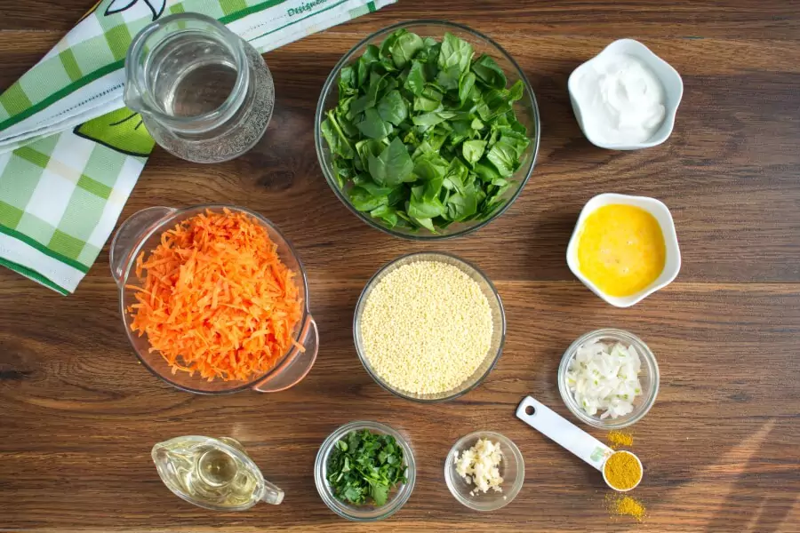 Ingredients for Millet Cakes with Carrots & Spinach