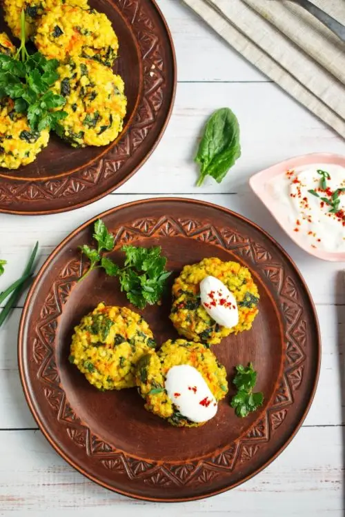 Millet Cakes with Carrots & Spinach