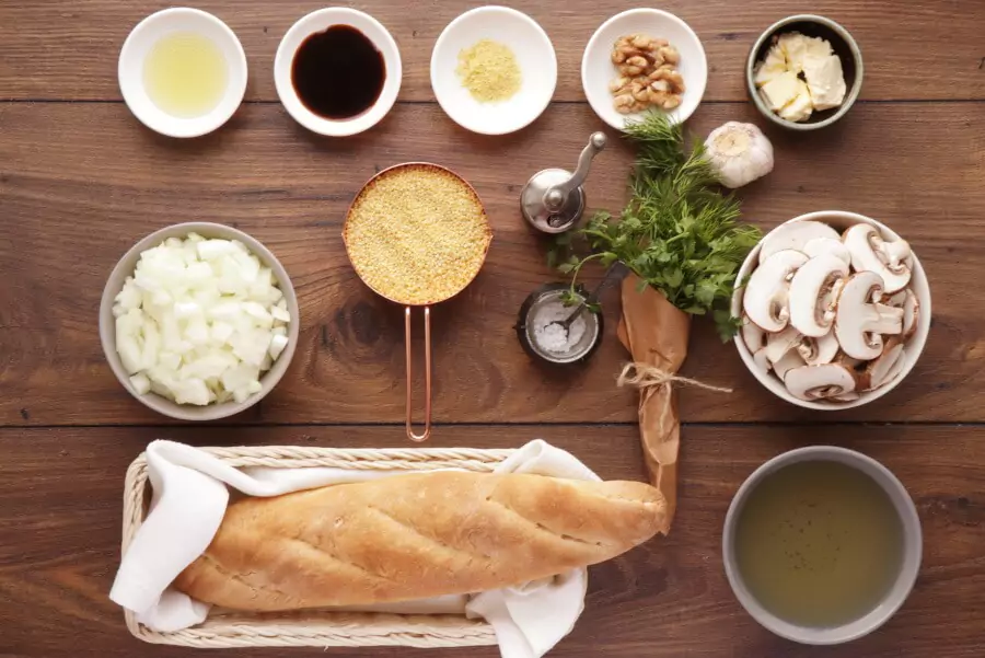 Ingredients for Mushroom Millet Soup with Cheesy Garlic Bread