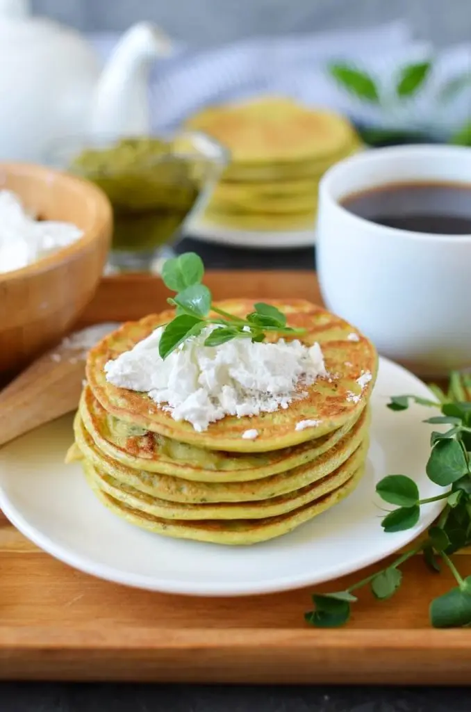 Pea Shoot Savory Pancakes