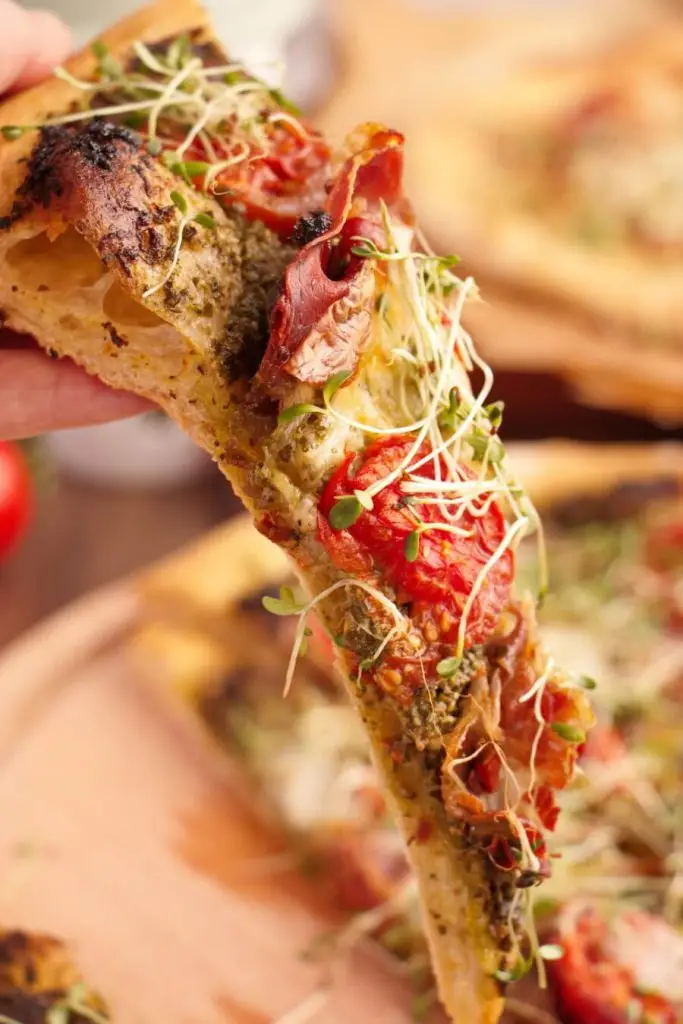 Pizza with Pesto, Mozzarella, and Microgreens