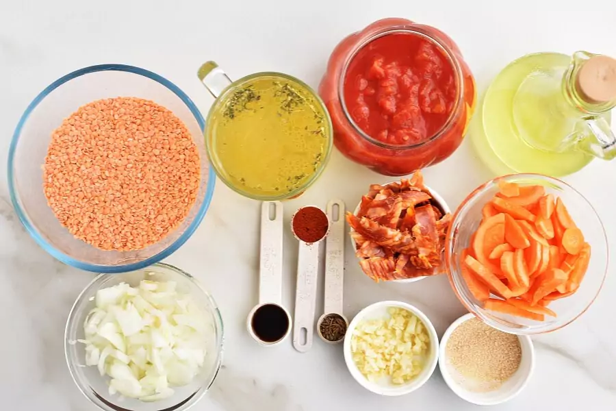 Ingredients for Red Lentil & Chorizo Soup