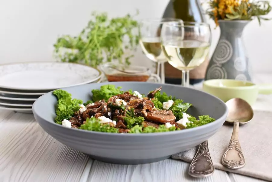 Warm Kale and Caramelized Mushroom Salad