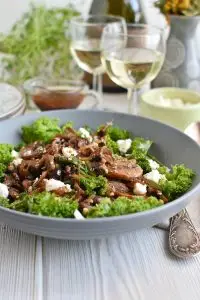 Warm Kale and Caramelized Mushroom Salad