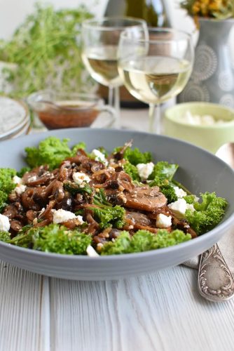 Warm Kale and Caramelized Mushroom Salad