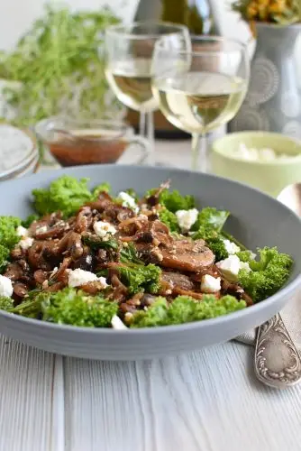 Warm Kale and Caramelized Mushroom Salad