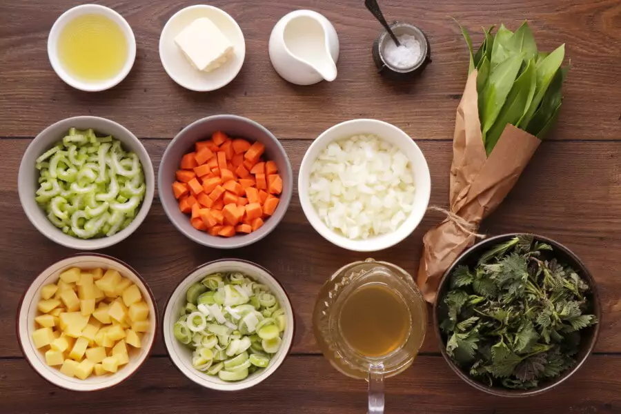 Ingredients for Wild Garlic & Nettle Soup
