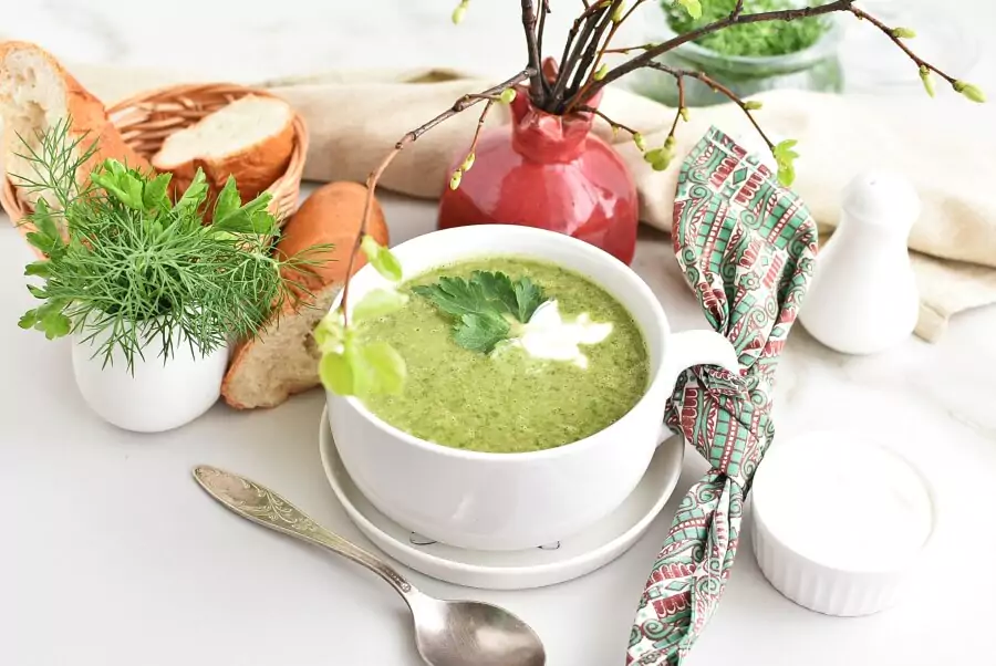 Wilted Greens Soup with Crème Fraîche