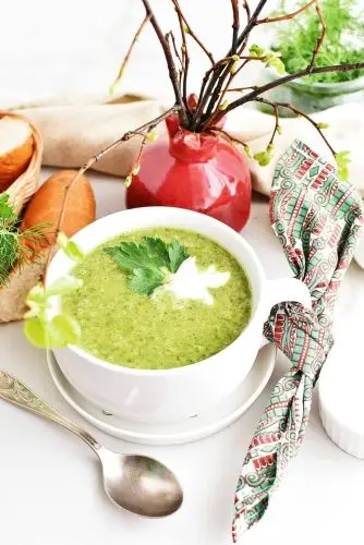 Wilted Greens Soup with Crème Fraîche