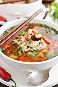 Brothy Poached Chicken with Mushrooms