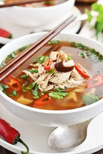 Brothy Poached Chicken with Mushrooms