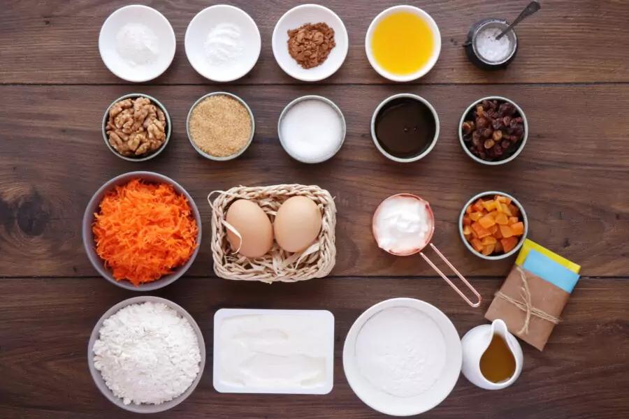 Ingredients for Carrot Cupcakes with Honey Cream Cheese
