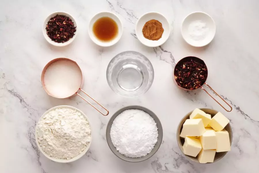 Ingredients for Glazed Hibiscus Shortbread Cookies