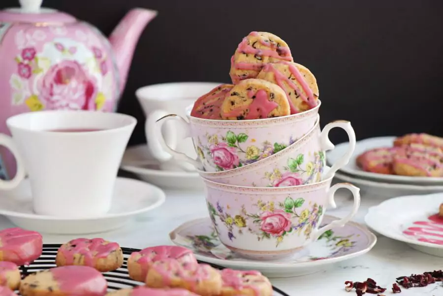 Glazed Hibiscus Shortbread Cookies