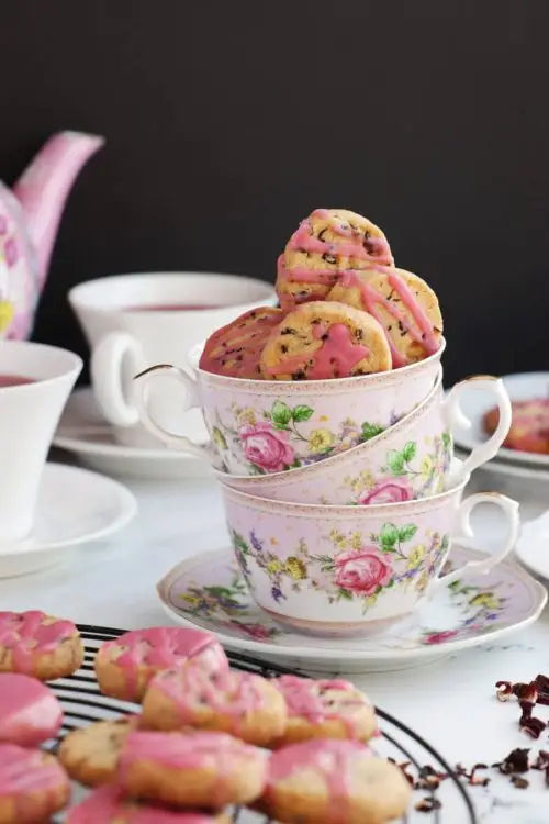 Glazed Hibiscus Shortbread Cookies