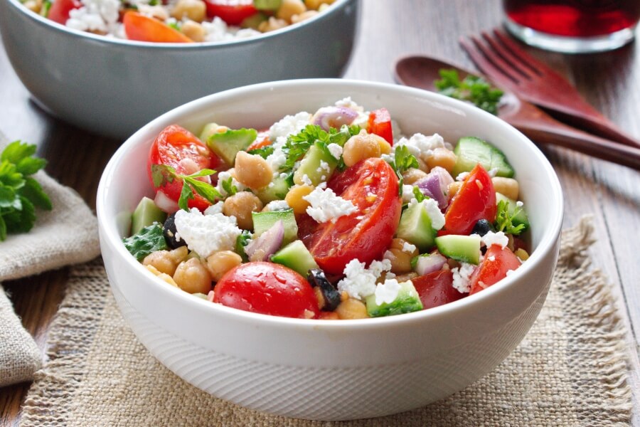 Greek Chickpea Salad Recipe-Mediterranean Chickpea Salad with Feta and Cucumber-How to make Greek chickpea salad