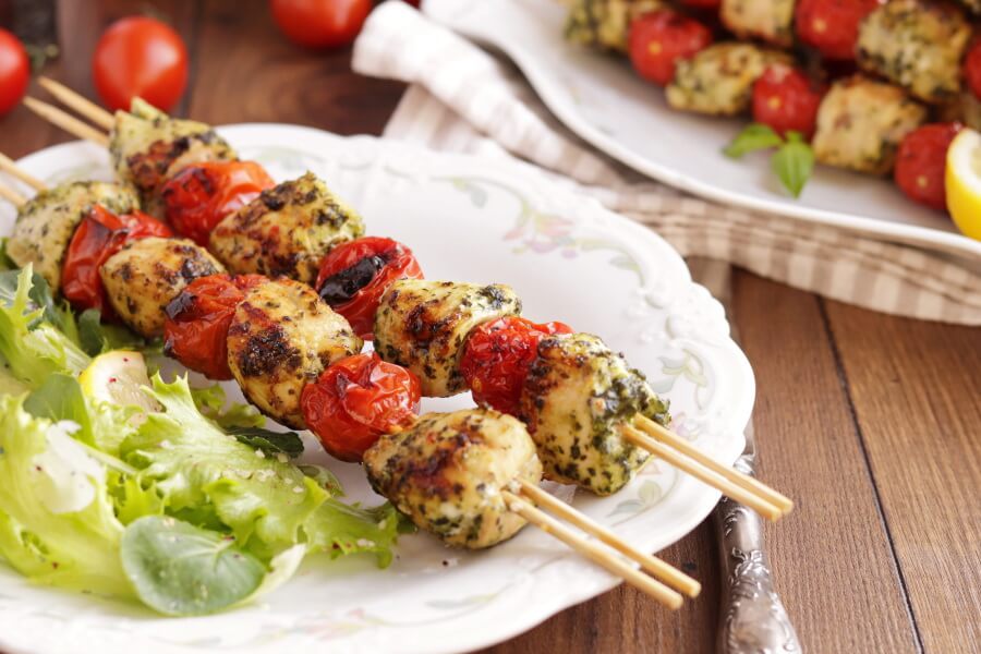 Grilled Chicken and Tomato Kebabs Recipe-Grilled Pesto Chicken and Tomato Kebabs-Grilled Chicken