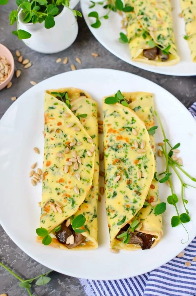Pea Shoot Pancakes with Oyster Mushrooms