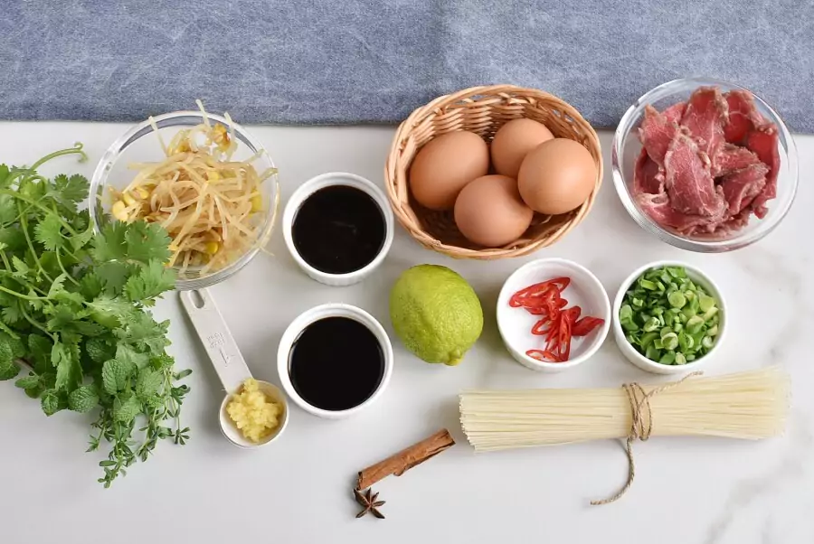 Ingredients for Pho Bo with Microgreens