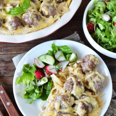 Swedish Meatball Bake with Pasta Recipe-How To Make Swedish Meatball Bake with Pasta-Homemade Swedish Meatball Bake with Pasta