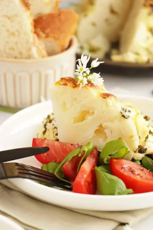 Whole Roast Cauliflower Cheese with Wild Garlic