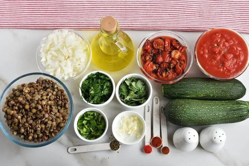 Ingredients for 30 Minute Spicy Lentil Bolognese