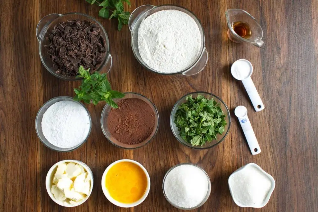 Ingredients for Chocolate Mint Crinkle Cookies