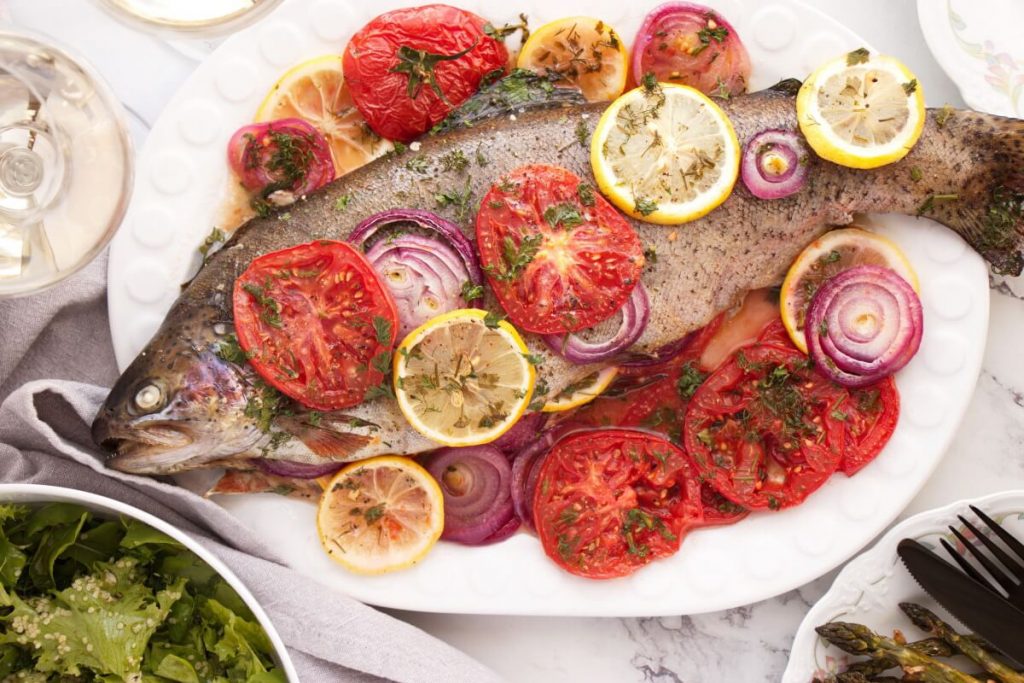 Easy Roasted Whole Trout Recipe-Quick Easy Oven Baked Trout-Baked Fresh Rainbow Trout