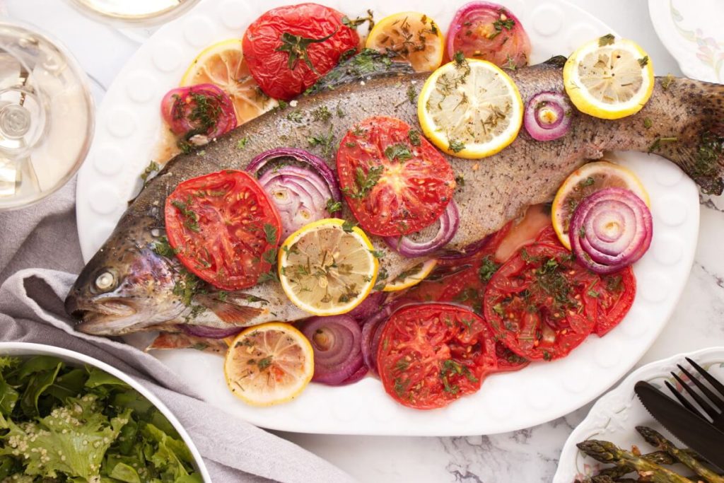 Easy Roasted Whole Trout Recipe-Quick Easy Oven Baked Trout-Baked Fresh Rainbow Trout