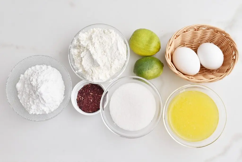 Ingredients for Lime & Hibiscus Madeleines