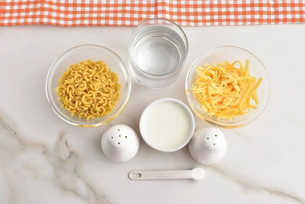 Ingredients for Mac and Cheese in a Mug