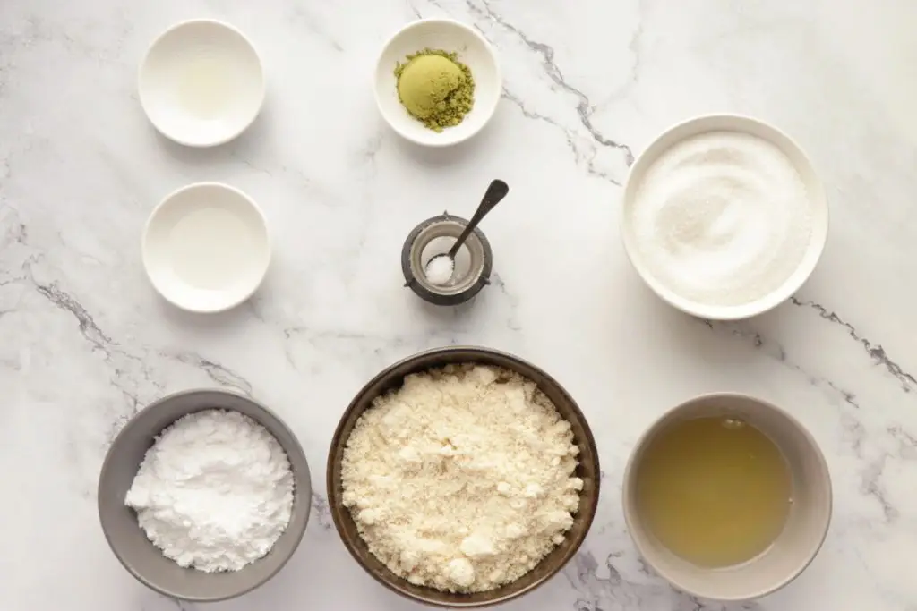Ingredients for Matcha Amaretti Cookies