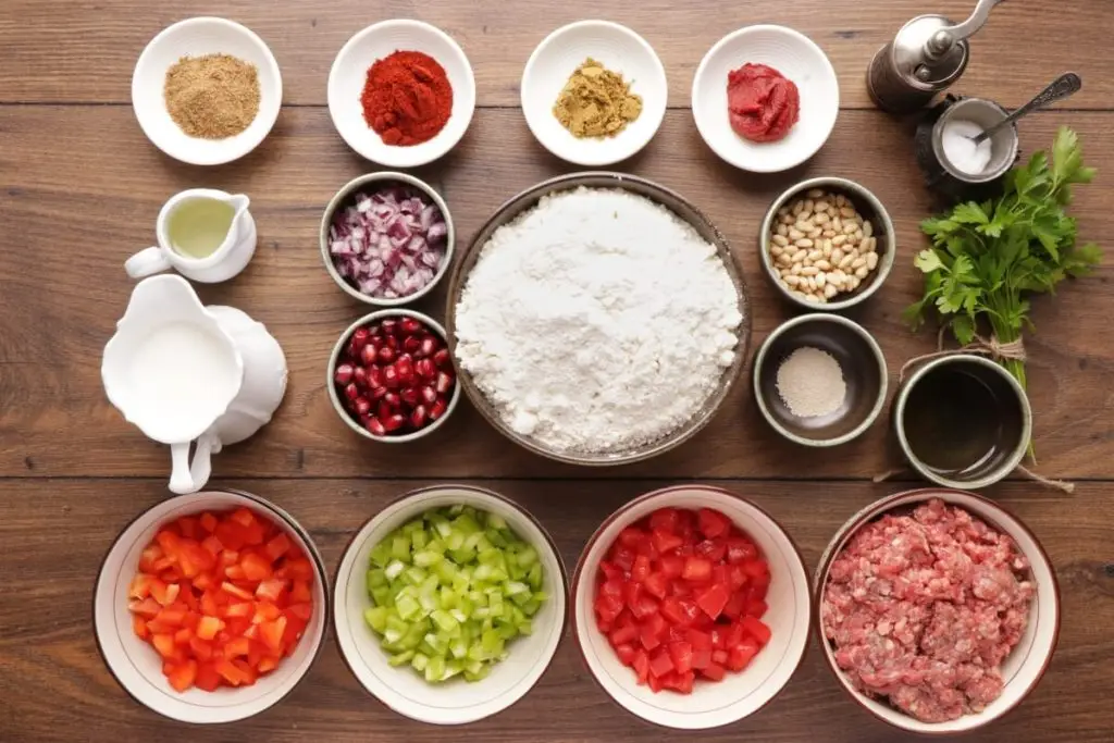 Ingredients for Middle Eastern Dumplings Stuffed with Meat