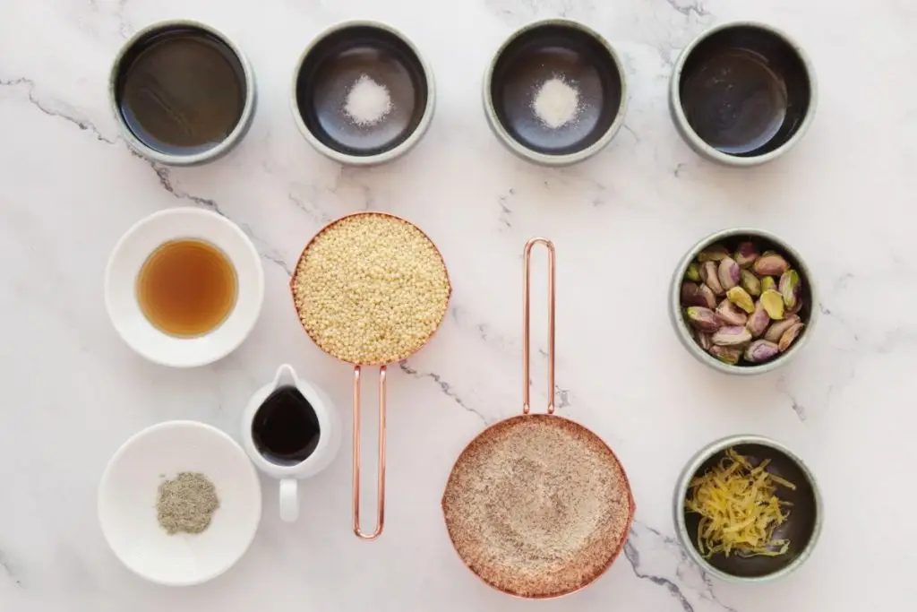 Ingredients for Millet, Almond and Pistachio Cookies