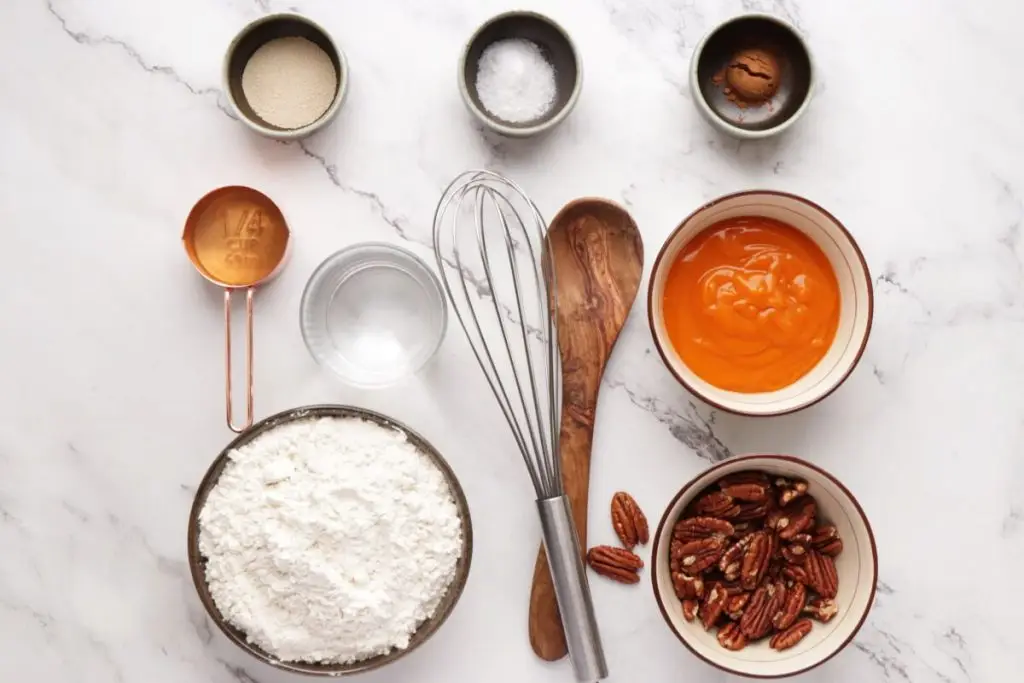 Ingredients for No-Knead Pecan Pumpkin Bread