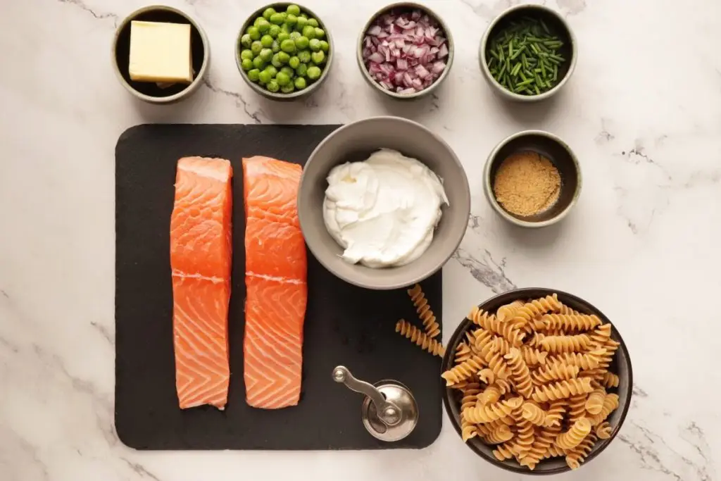 Ingredients for Pasta with Salmon & Peas