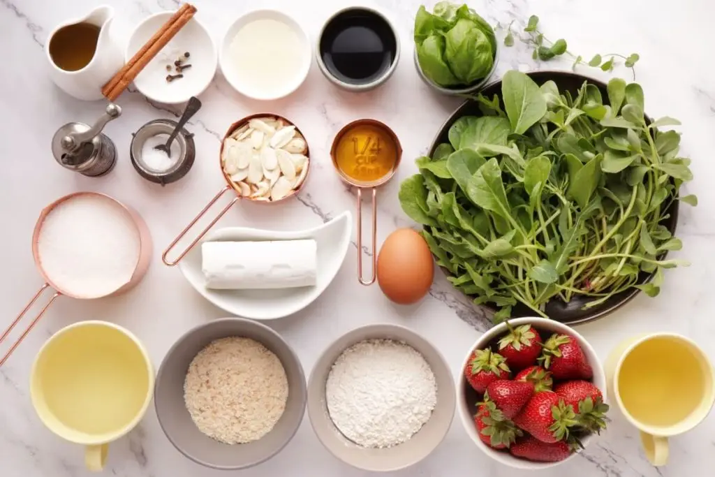 Ingredients for Purslane and Pickled Strawberry Salad