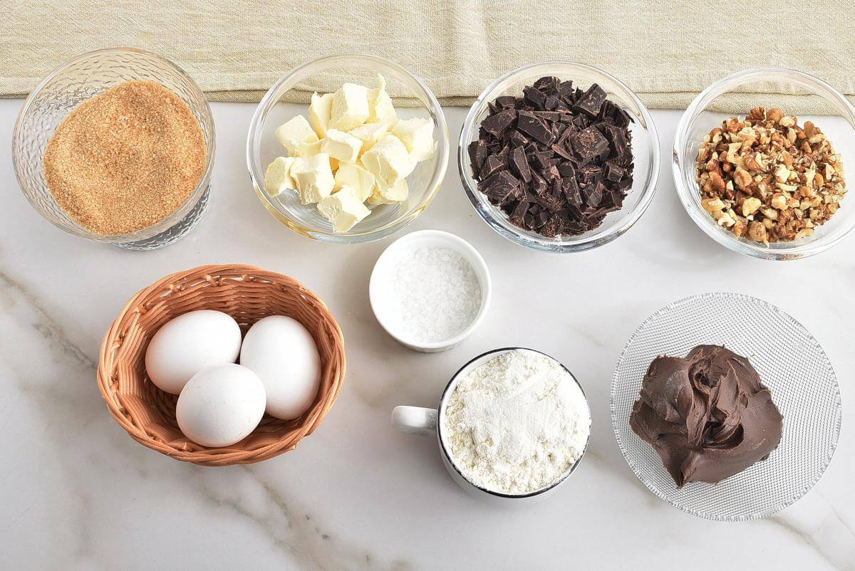 Ingridiens for Salted Chocolate & Hazelnut Brownies