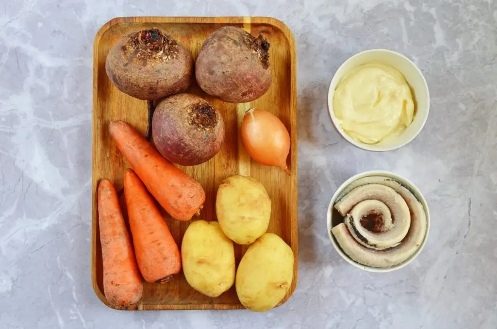 Ingredients for Shuba (Fur Coat Salad)