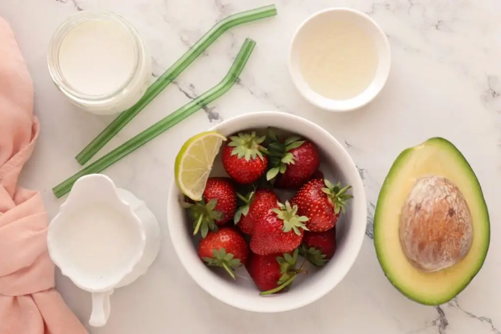 Ingredients for Avocado & Strawberry Smoothie
