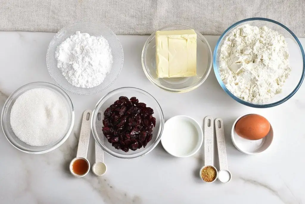 Ingredients for Cranberry and Almond Shortbread Bars