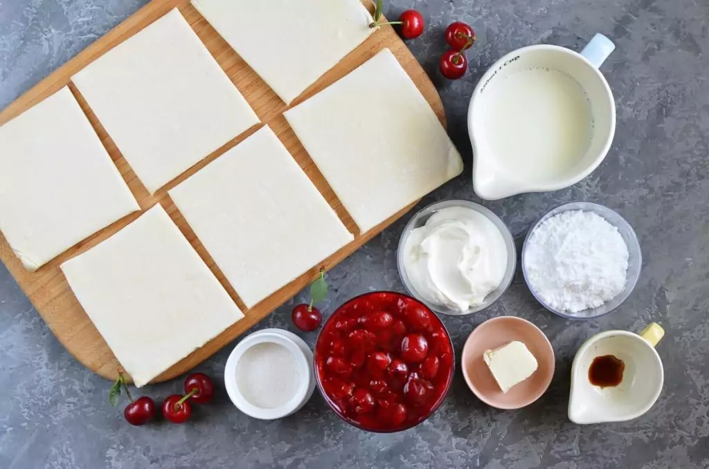 Ingredients for Easy Cherry Turnovers with Puff Pastry