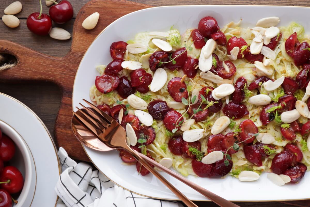 Fennel and Roasted Cherry Salad Recipe-Light Summer Salad-Vegan Cherry Fennel Salad