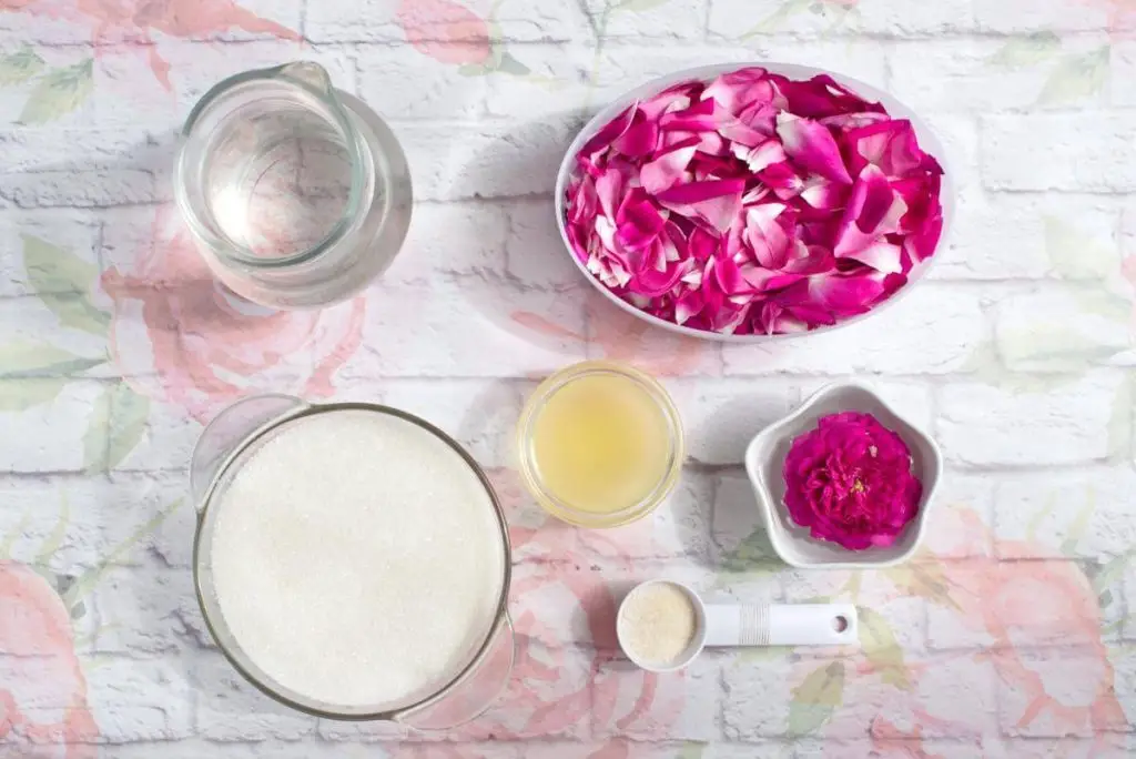 Ingredients for Homemade Rose Petal Jam