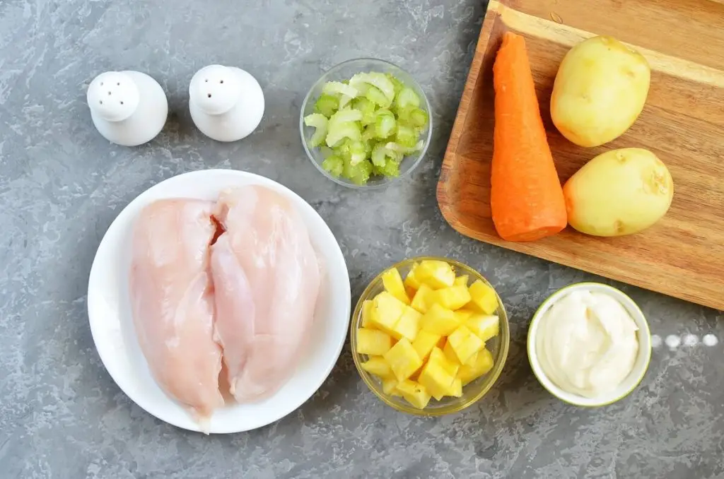 Ingredients for Jar Chicken Salad with Pineapple & Potatoes
