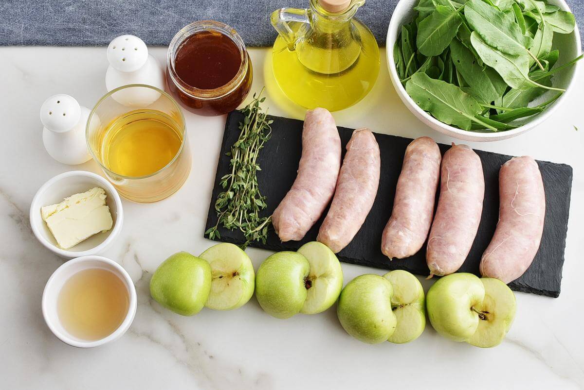 Ingridiens for Pan Seared Sausages and Apples