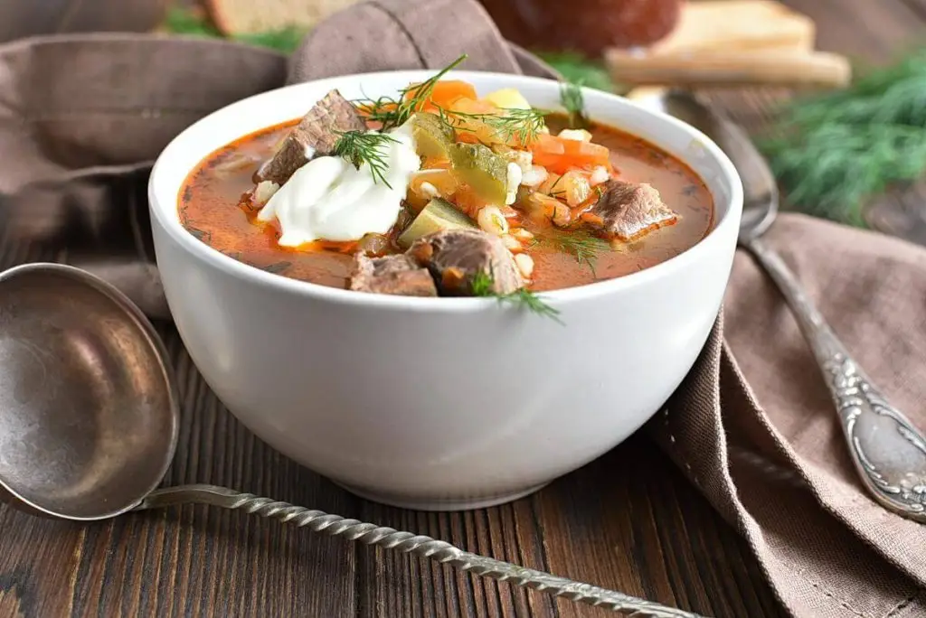 Rassolnik (Beef, Barley and Pickle Soup)