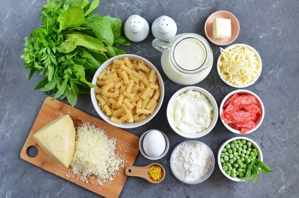 Ingredients for Rigatoni & Cheese with Peas