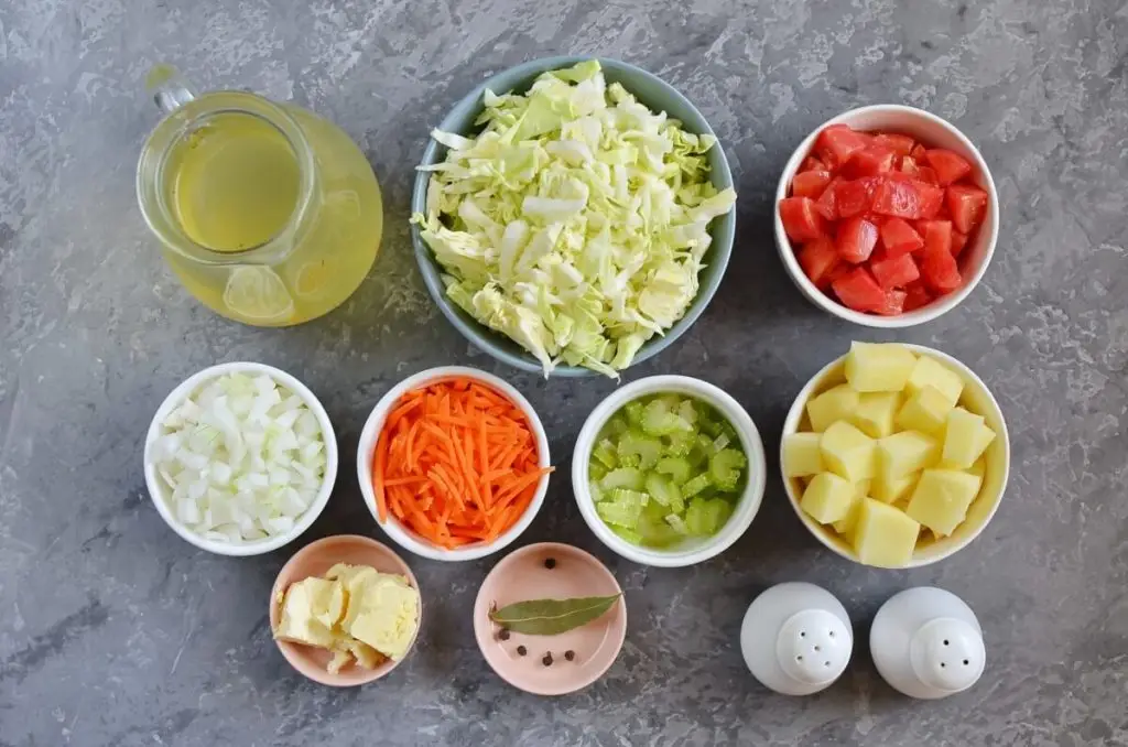 Ingredients for Shchi (Traditional Russian Cabbage Soup)